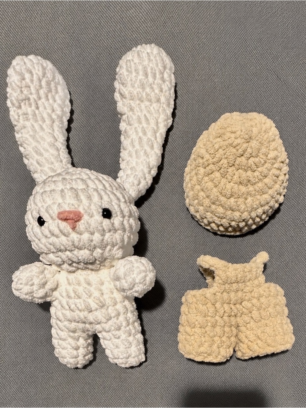 Plush Bunny Stuffed Animal in White and Tan with Clothing- Cozy Crochet Plush - Picture 2 of 6